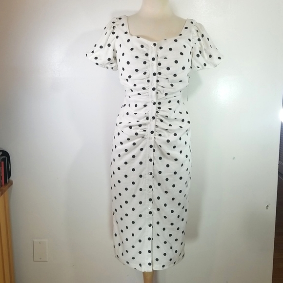 New York & Company Dresses & Skirts - New York & Company Polka Dot Puff Sleeve Midi Dress size XSmall New